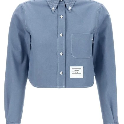 Thom Browne - Cropped Denim Shirt With Contrast Stitching - Größe 40 - blau Thom Browne - Cropped Denim Shirt With Contrast Stitching - Größe 40 - blau