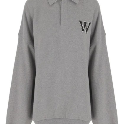 WE11 Done - Cotton Polo Sweatshirt With Signature Logo - Größe XL - grau WE11 Done - Cotton Polo Sweatshirt With Signature Logo - Größe XL - grau