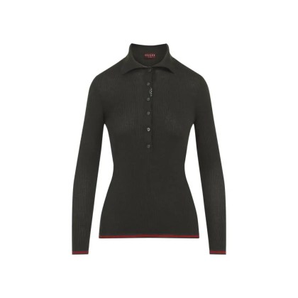 Gucci - Fitted Long-Sleeve Polo Top With Ribbed Texture An - Größe XS - grün Gucci - Fitted Long-Sleeve Polo Top With Ribbed Texture An - Größe XS - grün
