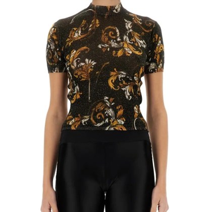 Versace Jeans Couture - Outline Baroque Knitted T-Shirt - Größe S - schwarz Versace Jeans Couture - Outline Baroque Knitted T-Shirt - Größe S - schwarz