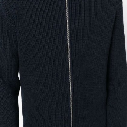Maison Margiela - Navy Blue Ribbed Cardigan With High Neck - Größe L - blau – Bild 3