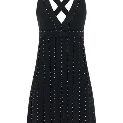 GIOVANNI BEDIN - Silk Blend Mini Dress With Pearl - Größe 42 - schwarz GIOVANNI BEDIN - Silk Blend Mini Dress With Pearl - Größe 42 - schwarz