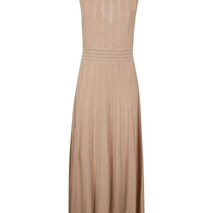 D. Exterior - V-Neck Blush Beige Evening Dress - Größe XL - beige D. Exterior - V-Neck Blush Beige Evening Dress - Größe XL - beige