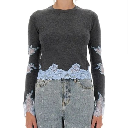 self-portrait - Jersey With Lace Inserts - Größe S - grau self-portrait - Jersey With Lace Inserts - Größe S - grau