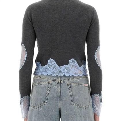 self-portrait - Jersey With Lace Inserts - Größe S - grau – Bild 3