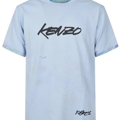 Kenzo - Light Blue Logo Print T-Shirt With Floral Detail - Größe XL - blau Kenzo - Light Blue Logo Print T-Shirt With Floral Detail - Größe XL - blau