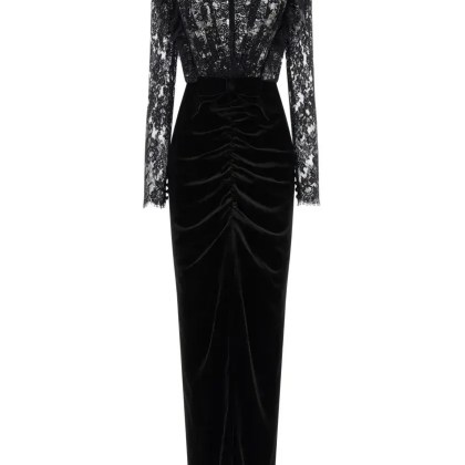 Alessandra Rich - Velvet And Lace Dress - Größe 40 - schwarz Alessandra Rich - Velvet And Lace Dress - Größe 40 - schwarz