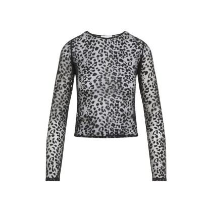 Alexander McQueen - Leopard Print Long-Sleeved Top With Sheer Fabric A - Größe 38 - schwarz Alexander McQueen - Leopard Print Long-Sleeved Top With Sheer Fabric A - Größe 38 - schwarz