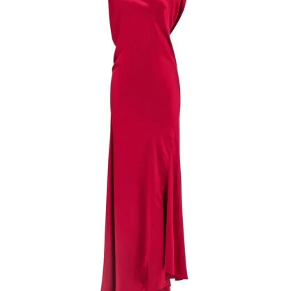 Alberta Ferretti - Silk-Effect Satin Evening Dress With Curled Neckli - Größe 38 - rot Alberta Ferretti - Silk-Effect Satin Evening Dress With Curled Neckli - Größe 38 - rot
