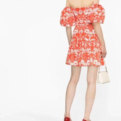 Borgo de Nor - Off-Shoulder Mini Dress With Puff Sleeves - Größe 10 - orange – Bild 3