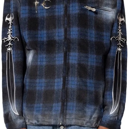THUG CLUB - ARAB SWORD FLANNEL ZIP-UP JACKET BLUE - Größe S - bunt THUG CLUB - ARAB SWORD FLANNEL ZIP-UP JACKET BLUE - Größe S - bunt