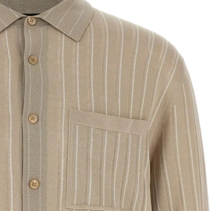 Brioni - Silk Blend Knit Shirt With Openwork Pattern - Größe 52 - beige – Bild 2