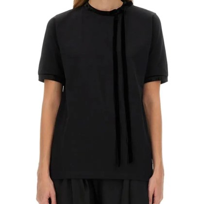 Nina Ricci - Short-Sleeved T-Shirt With Decorative Ribbon Bow D - Größe M - schwarz Nina Ricci - Short-Sleeved T-Shirt With Decorative Ribbon Bow D - Größe M - schwarz