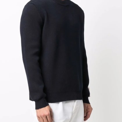 Golden Goose - Ribbed Stretch-Cotton Sweater With Crew Neck Desig - Größe XL - blue – Bild 3