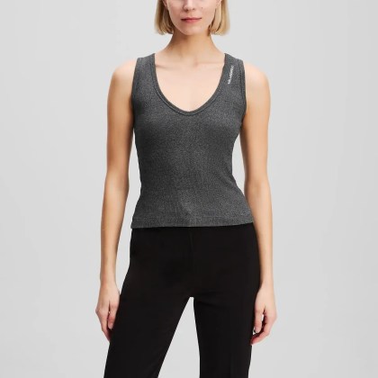 Karl Lagerfeld - GERIPPTES TANK MIT V-AUSSCHNITT - Größe S - grau – Bild 4