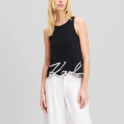 Karl Lagerfeld - TANKTOP MIT KARL SIGNATURE-STICKEREI AM SAUM - Größe M - schwarz – Bild 4