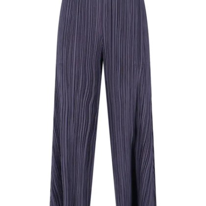 ISSEY MIYAKE PLEATS PLEASE - Pleated Wide-Leg Trousers With Cropped Silhouette - Größe IV - blau ISSEY MIYAKE PLEATS PLEASE - Pleated Wide-Leg Trousers With Cropped Silhouette - Größe IV - blau