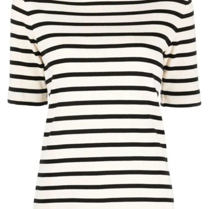 Jil Sander - Fine Ribbed Striped T-Shirt With Logo Patch - Größe M - beige Jil Sander - Fine Ribbed Striped T-Shirt With Logo Patch - Größe M - beige