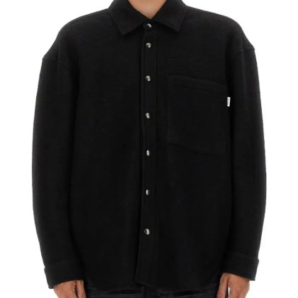 Amish - Relaxed Fit Wool Blend Overshirt With Classic Coll - Größe M - schwarz Amish - Relaxed Fit Wool Blend Overshirt With Classic Coll - Größe M - schwarz