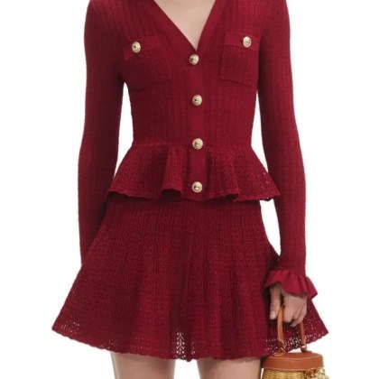 self-portrait - Burgundy Mini Dress With V-Neck And Flared Hem - Größe XS - rot self-portrait - Burgundy Mini Dress With V-Neck And Flared Hem - Größe XS - rot