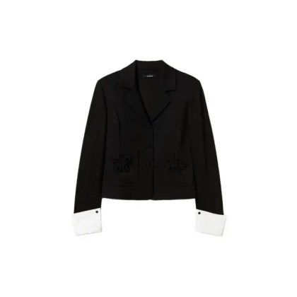 Twinset Actitude - Floral Pin-Detail Black Blazer With Removable Cuff - Größe S - schwarz Twinset Actitude - Floral Pin-Detail Black Blazer With Removable Cuff - Größe S - schwarz