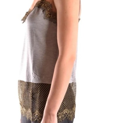 Pinko - Sleeveless Grey Top With Gold Lace Trim - Größe S - grau – Bild 4