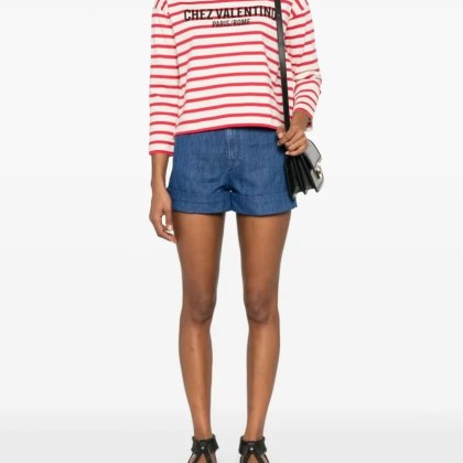 Valentino Garavani - Red And White Striped Cotton T-Shirt - Größe XS - rot – Bild 2