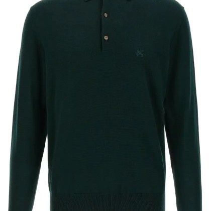 Etro - Green Wool Polo Jersey - Größe M - blau Etro - Green Wool Polo Jersey - Größe M - blau