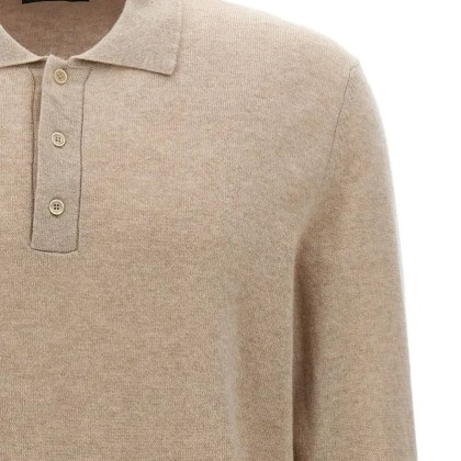 Zanone - Cashmere Blend Long Sleeve Polo Shirt With Classic - Größe 52 - beige – Bild 2