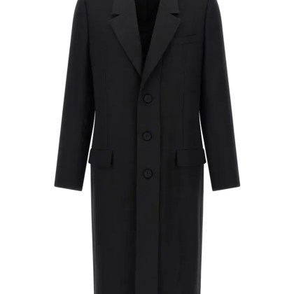 Fendi - Crepe Wool Coat With Double Layer Satin Lapel - Größe 50 - schwarz Fendi - Crepe Wool Coat With Double Layer Satin Lapel - Größe 50 - schwarz