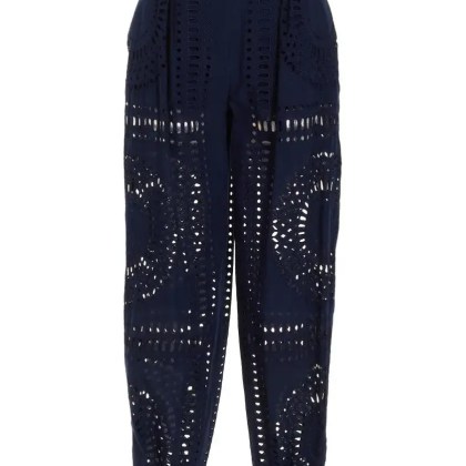 Alberta Ferretti - Embroidered Cotton Pants - Größe 40 - blau Alberta Ferretti - Embroidered Cotton Pants - Größe 40 - blau