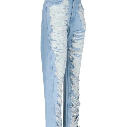 MM6 Maison Margiela - Destroyed Straight Jeans – Light Blue - Größe 27 - blau – Bild 4