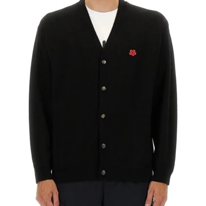 Kenzo - Relaxed Fit V-Neck Wool Cardigan - Größe S - schwarz Kenzo - Relaxed Fit V-Neck Wool Cardigan - Größe S - schwarz