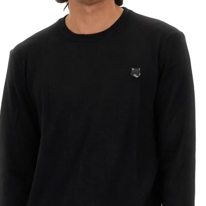 Maison Kitsune - Regular Fit Black Wool Sweater With Patch Detail - Größe XL - schwarz – Bild 3