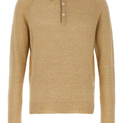 MA%27RY%27YA - Bouclé Cotton Polo Shirt - Größe M - braun MA%27RY%27YA - Bouclé Cotton Polo Shirt - Größe M - braun