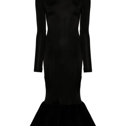 David Koma - Flounce Velvet Hem Long Sleeve Midi Dress - Größe 8 - schwarz David Koma - Flounce Velvet Hem Long Sleeve Midi Dress - Größe 8 - schwarz