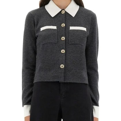 self-portrait - Cardigan With Contrasting Collar - Größe L - schwarz self-portrait - Cardigan With Contrasting Collar - Größe L - schwarz