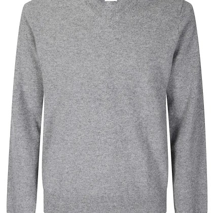 Comme des Garcons - V-Neck Knit Sweater With Ribbed Details - Größe L - grau Comme des Garcons - V-Neck Knit Sweater With Ribbed Details - Größe L - grau