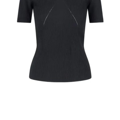 Wolford - Fitted Short-Sleeved Sweater With Geometric Ribbed - Größe S - schwarz Wolford - Fitted Short-Sleeved Sweater With Geometric Ribbed - Größe S - schwarz