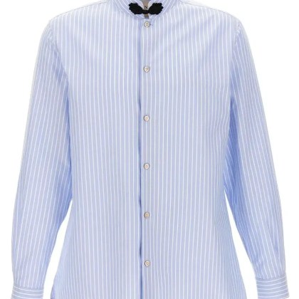 Valentino Garavani - Striped Oxford Shirt With Mandarin Collar - Größe 42 - blau Valentino Garavani - Striped Oxford Shirt With Mandarin Collar - Größe 42 - blau