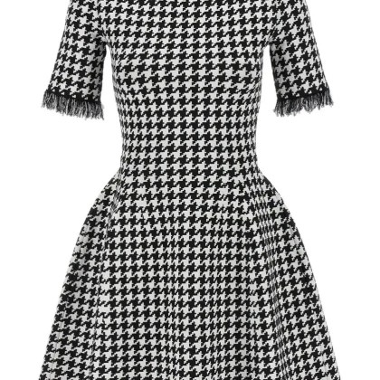 Alexander McQueen - Mini Houndstooth Jacquard Dress With Fringe Detail - Größe S - grau Alexander McQueen - Mini Houndstooth Jacquard Dress With Fringe Detail - Größe S - grau