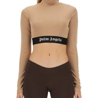 Palm Angels - Cropped Top With Logo - Größe M - beige Palm Angels - Cropped Top With Logo - Größe M - beige
