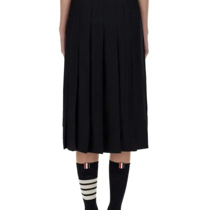 Thom Browne - Mid-Calf Pleated Skirt With Side Button Closure - Größe 38 - schwarz – Bild 3