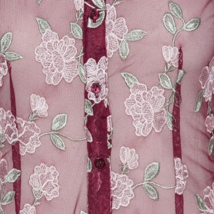 Rotate - Sheer Floral Embroidery Shirt With Classic Collar - Größe 36 - rot – Bild 2