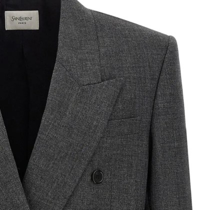 Saint Laurent - Double-Breasted Mélange Wool Blazer - Größe 52 - grau – Bild 3