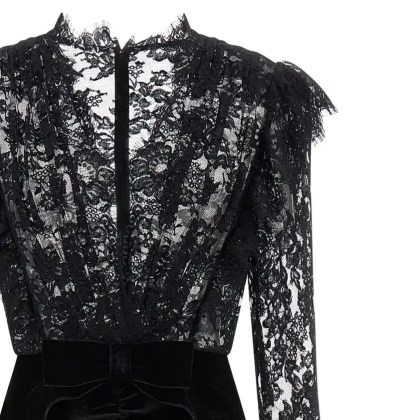 Alessandra Rich - Velvet And Lace Dress - Größe 40 - schwarz – Bild 3