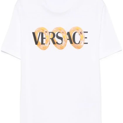 Versace - Maxi Chain Logo Cotton Crewneck T-Shirt - Größe S - weiß Versace - Maxi Chain Logo Cotton Crewneck T-Shirt - Größe S - weiß