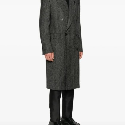Lardini - Double-Breasted Black Herringbone Coat - Größe 52 - schwarz
