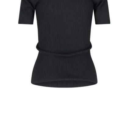 Wolford - Fitted Short-Sleeved Sweater With Geometric Ribbed - Größe S - schwarz – Bild 4