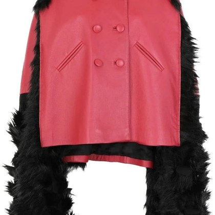 Maison Margiela - Maison Margiela Faux Fur Trimmed Leather Cape Jack - Größe 38 - rot – Bild 4